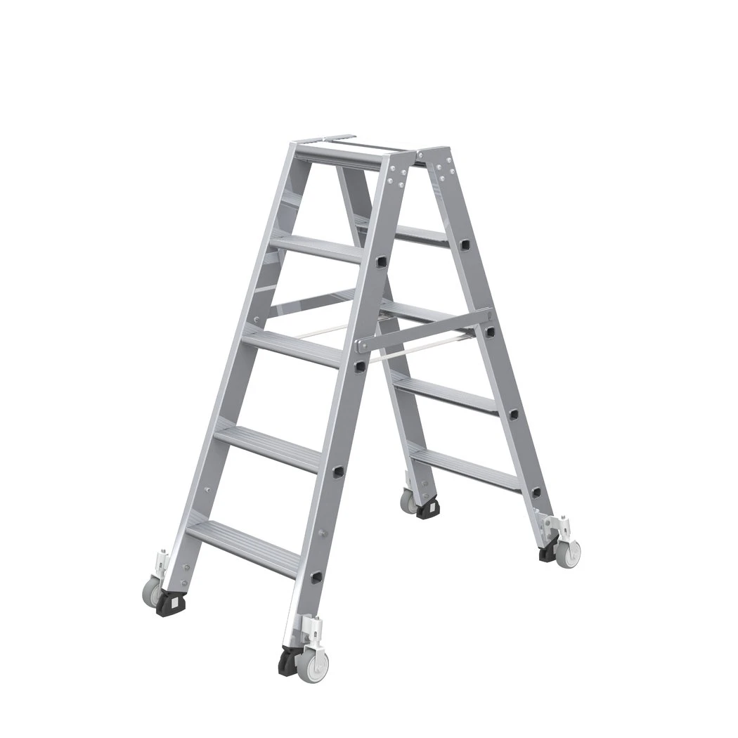 Stufen-Stehleiter, Beidseitig Begehbar Mit Rollen, 2x3 Stufen 4 Stufen-Stehleiter, Beidseitig Begehbar Mit Rollen, 2x3 Stufen – Bild 4