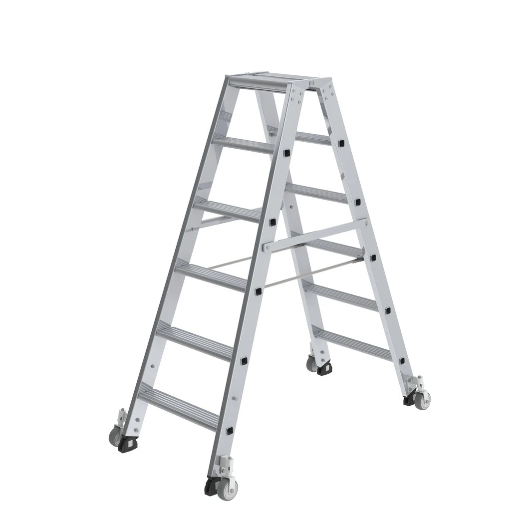 Stufen-Stehleiter, Beidseitig Begehbar Mit Rollen, 2x3 Stufen 5 Stufen-Stehleiter, Beidseitig Begehbar Mit Rollen, 2x3 Stufen – Bild 5