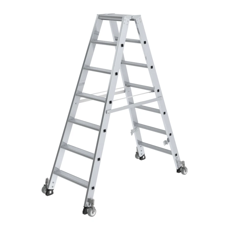 Stufen-Stehleiter, Beidseitig Begehbar Mit Rollen, 2x3 Stufen 6 Stufen-Stehleiter, Beidseitig Begehbar Mit Rollen, 2x3 Stufen – Bild 6