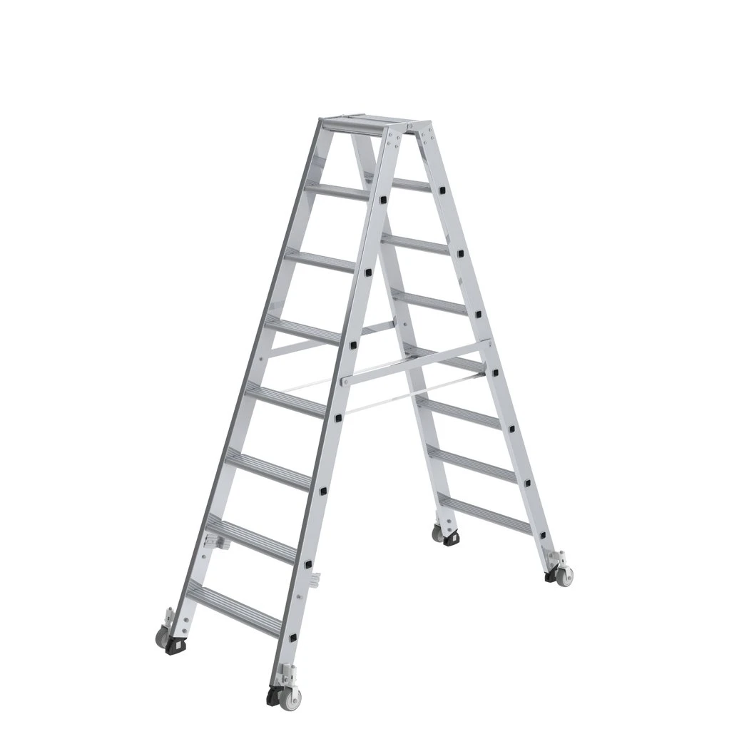 Stufen-Stehleiter, Beidseitig Begehbar Mit Rollen, 2x3 Stufen 7 Stufen-Stehleiter, Beidseitig Begehbar Mit Rollen, 2x3 Stufen – Bild 7