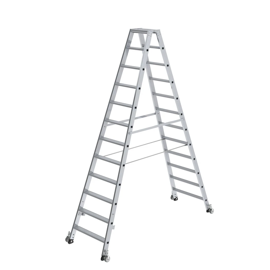 Stufen-Stehleiter, Beidseitig Begehbar Mit Rollen, 2x3 Stufen 10 Stufen-Stehleiter, Beidseitig Begehbar Mit Rollen, 2x3 Stufen – Bild 10