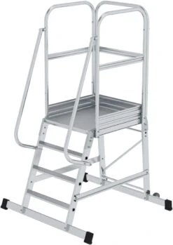 Aluminium-Podesttreppe, Einseitig Begehbar, Fahrbar, 4 Stufen