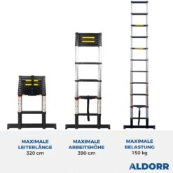 Aldorr Profi-Teleskopleiter 3,20 M 12 Aldorr Profi-Teleskopleiter 3,20 M -Leiterwerkzeug Geschäft DE Aldorr Premium 3.20 VARIANT
