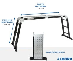 Aldorr Mehrzweckleiter Professional 4x3 Sprossen -Leiterwerkzeug Geschäft DE Aldorr Professional Multi Purpose 4x3 Afmetingen Platform