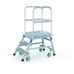 Podesttreppe, Fahrbar, Einseitig Begehbar Mit Stahl-Gitterrost-Stufen 3 Stufen