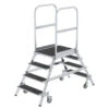 Aluminium-Podestleiter, Beidseitig Begehbar Mit Federrollen Und Korundbeschichtung R 13, 2x4 Stufen