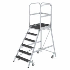 Aluminium-Podestleiter, Einseitig Begehbar, Mit Federrollen, Korundbeschichtung R 13, 2 Stufen -Leiterwerkzeug Geschäft aluminium podestleiter einseitig begehbar mit federrollen korundbeschichtung r 13 6 stufena1dfd