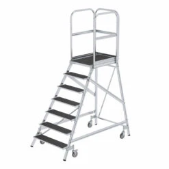Aluminium-Podestleiter, Einseitig Begehbar, Mit Federrollen, Korundbeschichtung R 13, 2 Stufen -Leiterwerkzeug Geschäft aluminium podestleiter einseitig begehbar mit federrollen korundbeschichtung r 13 7 stufen2c1ae