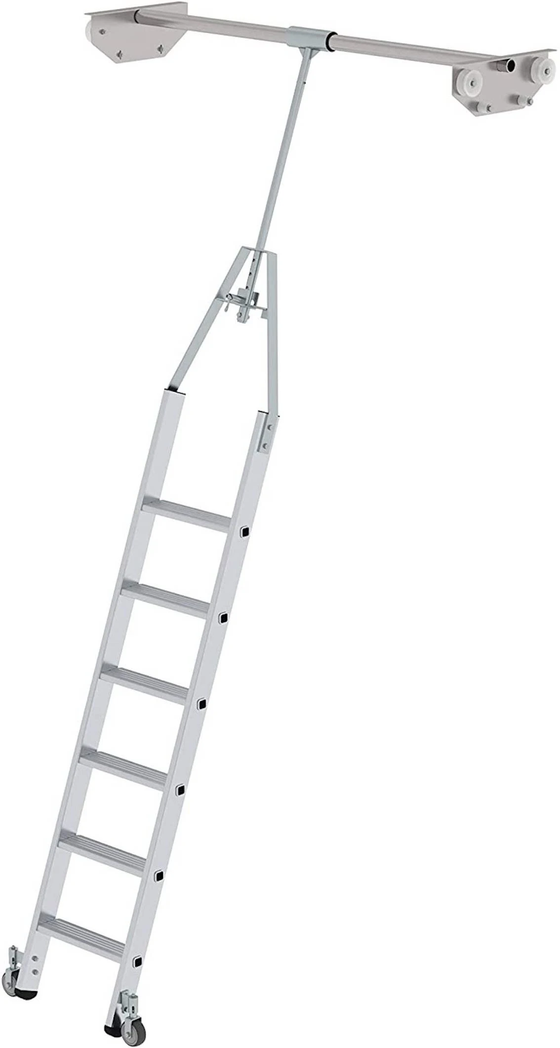 Aluminium-Regalleiter Für Doppelregal, Drehbar, 6 Sprossen/Stufen 1 Aluminium-Regalleiter Für Doppelregal, Drehbar, 6 Sprossen/Stufen