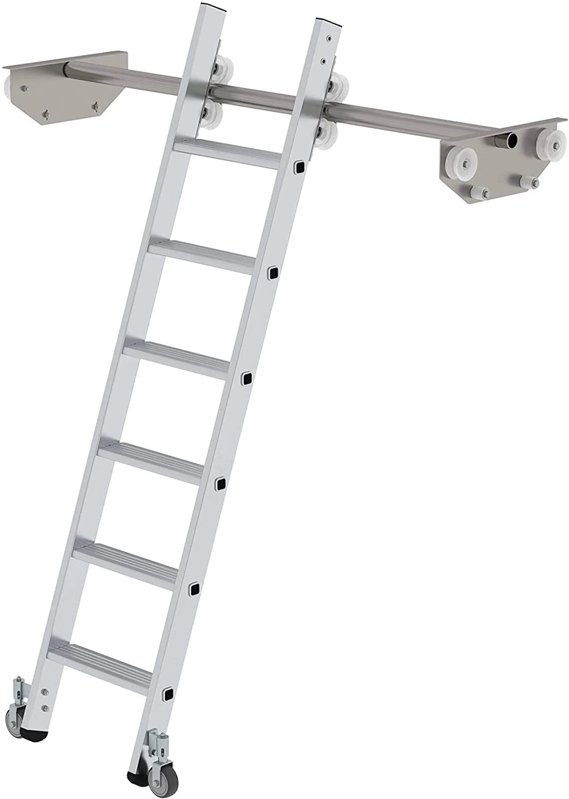 Aluminium-Regalleiter Für Doppelregal, Seitlich Verschiebbar 6 Sprossen/Stufen 2 Aluminium-Regalleiter Für Doppelregal, Seitlich Verschiebbar 6 Sprossen/Stufen – Bild 2