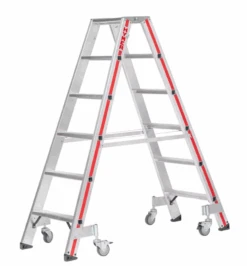 Stufenstehleiter Mit Rollen, Beidseitig Begehbar, 2x3 Stufen