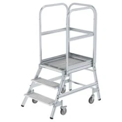 Aluminium-Podestleiter, Einseitig Begehbar, Mit Federrollen, 2 Stufen, Stahl-Gitterrost -Leiterwerkzeug Geschäft guenzburger podestleiter fahrbar stahl gitterrost 05110328129