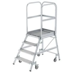 Aluminium-Podestleiter, Einseitig Begehbar, Mit Federrollen, 2 Stufen, Stahl-Gitterrost -Leiterwerkzeug Geschäft guenzburger podestleiter fahrbar stahl gitterrost 051104