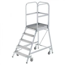 Aluminium-Podestleiter, Einseitig Begehbar, Mit Federrollen, 2 Stufen, Stahl-Gitterrost -Leiterwerkzeug Geschäft guenzburger podestleiter fahrbar stahl gitterrost 051105