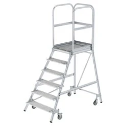 Aluminium-Podestleiter, Einseitig Begehbar, Mit Federrollen, 2 Stufen, Stahl-Gitterrost -Leiterwerkzeug Geschäft guenzburger podestleiter fahrbar stahl gitterrost 051106