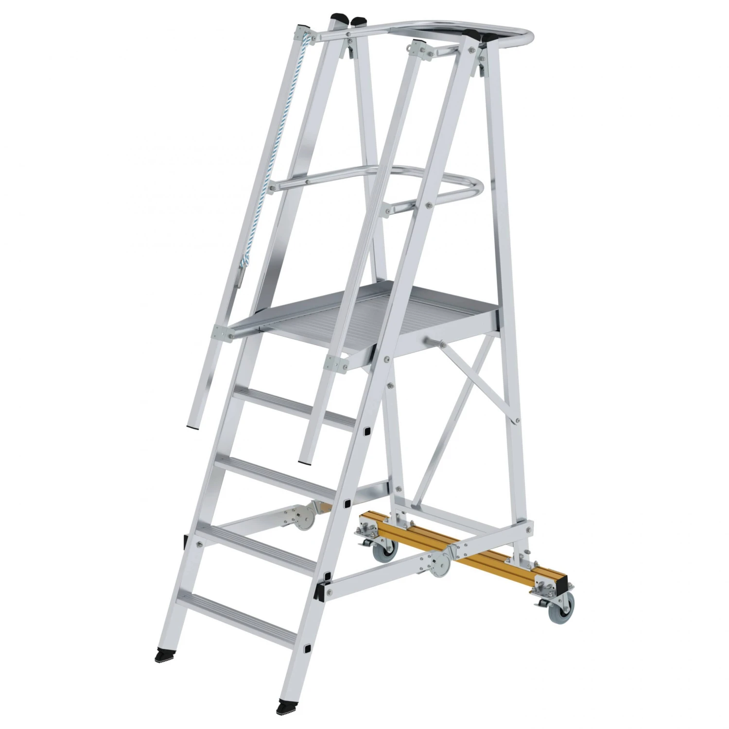 Aluminium-Podestleiter, Fahrbar, Klappbar, 5 Stufen 1 Aluminium-Podestleiter, Fahrbar, Klappbar, 5 Stufen