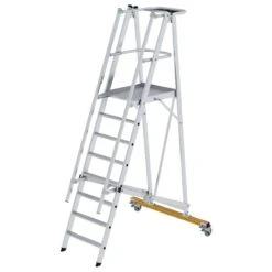 Aluminium-Podestleiter, Fahrbar, Klappbar, 5 Stufen 18 Aluminium-Podestleiter, Fahrbar, Klappbar, 5 Stufen -Leiterwerkzeug Geschäft guenzburger podestleiter klappbar 052308
