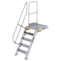 Aluminium-Treppe 60° Mit Podest, Stufenbreite 600 Mm, 4 Stufen -Leiterwerkzeug Geschäft guenzburger treppe mit plattform 60grad handlauf 600365