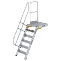 Aluminium-Treppe 60° Mit Podest, Stufenbreite 600 Mm, 4 Stufen -Leiterwerkzeug Geschäft guenzburger treppe mit plattform 60grad handlauf 600366