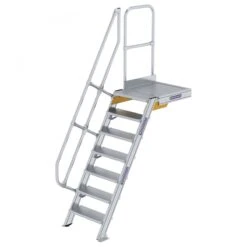 Aluminium-Treppe 60° Mit Podest, Stufenbreite 600 Mm, 4 Stufen -Leiterwerkzeug Geschäft guenzburger treppe mit plattform 60grad handlauf 600367