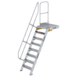 Aluminium-Treppe 60° Mit Podest, Stufenbreite 600 Mm, 4 Stufen -Leiterwerkzeug Geschäft guenzburger treppe mit plattform 60grad handlauf 600368
