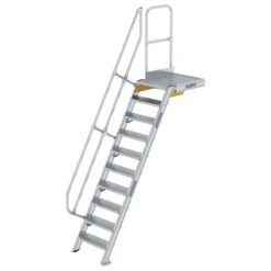 Aluminium-Treppe 60° Mit Podest, Stufenbreite 600 Mm, 4 Stufen -Leiterwerkzeug Geschäft guenzburger treppe mit plattform 60grad handlauf 600370