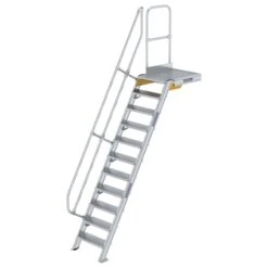 Aluminium-Treppe 60° Mit Podest, Stufenbreite 600 Mm, 4 Stufen -Leiterwerkzeug Geschäft guenzburger treppe mit plattform 60grad handlauf 600371