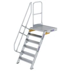 Aluminium-Treppe 60° Mit Podest, Stufenbreite 800 Mm, 4 Stufen -Leiterwerkzeug Geschäft guenzburger treppe mit plattform 60grad handlauf 600386