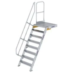 Aluminium-Treppe 60° Mit Podest, Stufenbreite 800 Mm, 4 Stufen -Leiterwerkzeug Geschäft guenzburger treppe mit plattform 60grad handlauf 600388