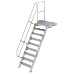 Aluminium-Treppe 60° Mit Podest, Stufenbreite 800 Mm, 4 Stufen -Leiterwerkzeug Geschäft guenzburger treppe mit plattform 60grad handlauf 600389