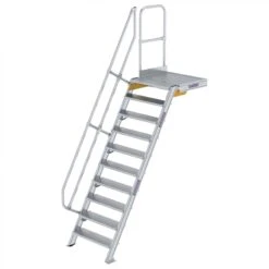 Aluminium-Treppe 60° Mit Podest, Stufenbreite 800 Mm, 4 Stufen -Leiterwerkzeug Geschäft guenzburger treppe mit plattform 60grad handlauf 600390