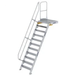 Aluminium-Treppe 60° Mit Podest, Stufenbreite 800 Mm, 4 Stufen -Leiterwerkzeug Geschäft guenzburger treppe mit plattform 60grad handlauf 600391