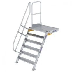 Aluminium-Treppe 60° Mit Podest, Stufenbreite 1000 Mm, 4 Stufen -Leiterwerkzeug Geschäft guenzburger treppe mit plattform 60grad handlauf 600406