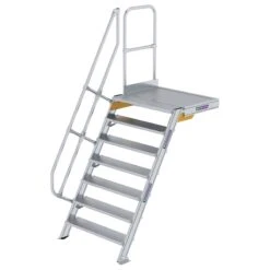 Aluminium-Treppe 60° Mit Podest, Stufenbreite 1000 Mm, 4 Stufen -Leiterwerkzeug Geschäft guenzburger treppe mit plattform 60grad handlauf 600407