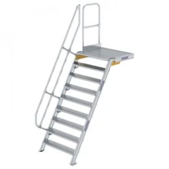 Aluminium-Treppe 60° Mit Podest, Stufenbreite 1000 Mm, 4 Stufen -Leiterwerkzeug Geschäft guenzburger treppe mit plattform 60grad handlauf 600409