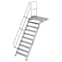 Aluminium-Treppe 60° Mit Podest, Stufenbreite 1000 Mm, 4 Stufen -Leiterwerkzeug Geschäft guenzburger treppe mit plattform 60grad handlauf 600410