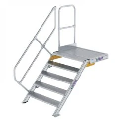 Aluminium-Treppe Mit Plattform, 45°, Stufenbreite 1000 Mm, 4 Stufen -Leiterwerkzeug Geschäft guenzburger treppe mit plattform handlauf 1000mm 600465