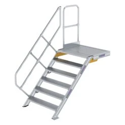 Aluminium-Treppe Mit Plattform, 45°, Stufenbreite 1000 Mm, 4 Stufen -Leiterwerkzeug Geschäft guenzburger treppe mit plattform handlauf 1000mm 600466