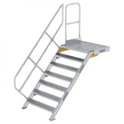 Aluminium-Treppe Mit Plattform, 45°, Stufenbreite 1000 Mm, 4 Stufen -Leiterwerkzeug Geschäft guenzburger treppe mit plattform handlauf 1000mm 600467