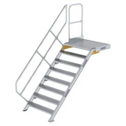 Aluminium-Treppe Mit Plattform, 45°, Stufenbreite 1000 Mm, 4 Stufen -Leiterwerkzeug Geschäft guenzburger treppe mit plattform handlauf 1000mm 600468