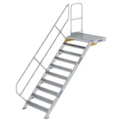 Aluminium-Treppe Mit Plattform, 45°, Stufenbreite 1000 Mm, 4 Stufen -Leiterwerkzeug Geschäft guenzburger treppe mit plattform handlauf 1000mm 600470