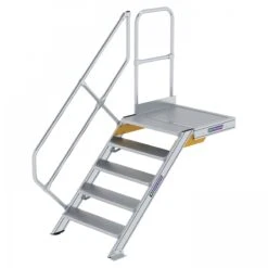Aluminium-Treppe Mit Plattform, 45°, Stufenbreite 800 Mm, 4 Stufen -Leiterwerkzeug Geschäft guenzburger treppe mit plattform handlauf 800mm 600445