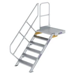 Aluminium-Treppe Mit Plattform, 45°, Stufenbreite 800 Mm, 4 Stufen -Leiterwerkzeug Geschäft guenzburger treppe mit plattform handlauf 800mm 600446
