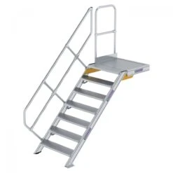 Aluminium-Treppe Mit Plattform, 45°, Stufenbreite 800 Mm, 4 Stufen -Leiterwerkzeug Geschäft guenzburger treppe mit plattform handlauf 800mm 600447