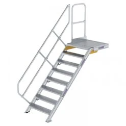 Aluminium-Treppe Mit Plattform, 45°, Stufenbreite 800 Mm, 4 Stufen -Leiterwerkzeug Geschäft guenzburger treppe mit plattform handlauf 800mm 600448