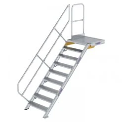 Aluminium-Treppe Mit Plattform, 45°, Stufenbreite 800 Mm, 4 Stufen -Leiterwerkzeug Geschäft guenzburger treppe mit plattform handlauf 800mm 600449