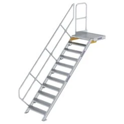 Aluminium-Treppe Mit Plattform, 45°, Stufenbreite 800 Mm, 4 Stufen -Leiterwerkzeug Geschäft guenzburger treppe mit plattform handlauf 800mm 600451