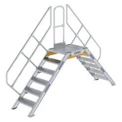 Aluminium-Überstieg 45°, Stufenbreite 600 Mm, 3 Stufen -Leiterwerkzeug Geschäft guenzburger ueberstieg 45grad handlauf stufen 600936