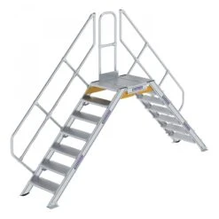 Aluminium-Überstieg 45°, Stufenbreite 600 Mm, 3 Stufen -Leiterwerkzeug Geschäft guenzburger ueberstieg 45grad handlauf stufen 600937