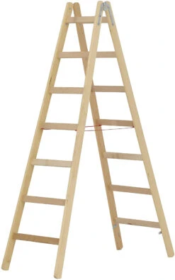 Holz-Sprossenstehleiter, Beidseitig Begehbar - 2x3 Sprossen/Stufen -Leiterwerkzeug Geschäft holz sprossenstehleiter beidseitig begehbar 2x7 sprossen1b971